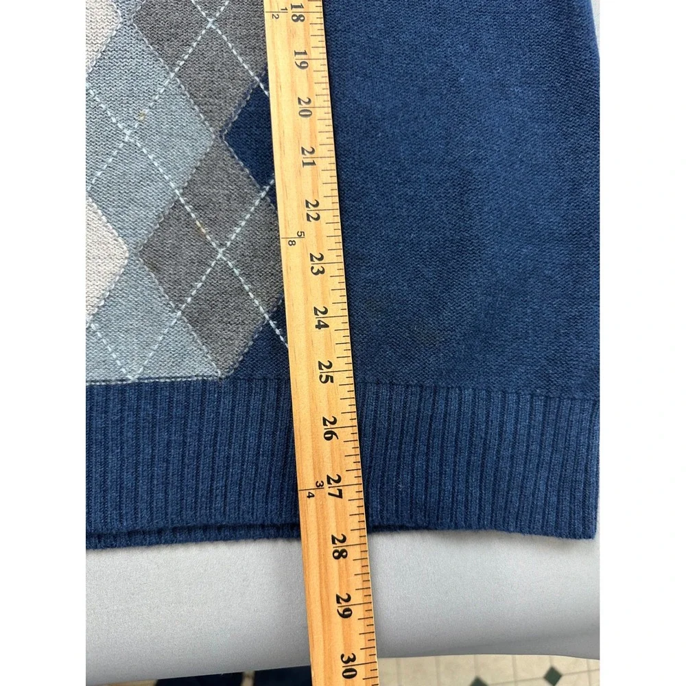 Banana Republic Mens XL Blue Argyle V-Neck Luxury Blend Cashmere Angora Sweater